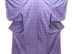 未使用品　格子織り出し米沢紬着物アンサンブル